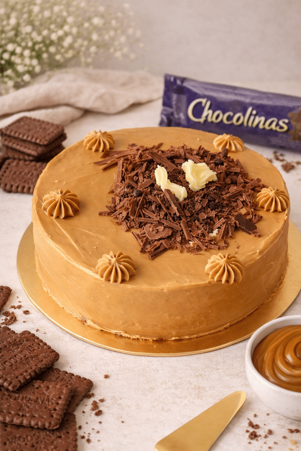 Galletas y crema a base de dulce de leche. Su textura es suave y muy dulce. Es ideal para los amantes de los dulces.