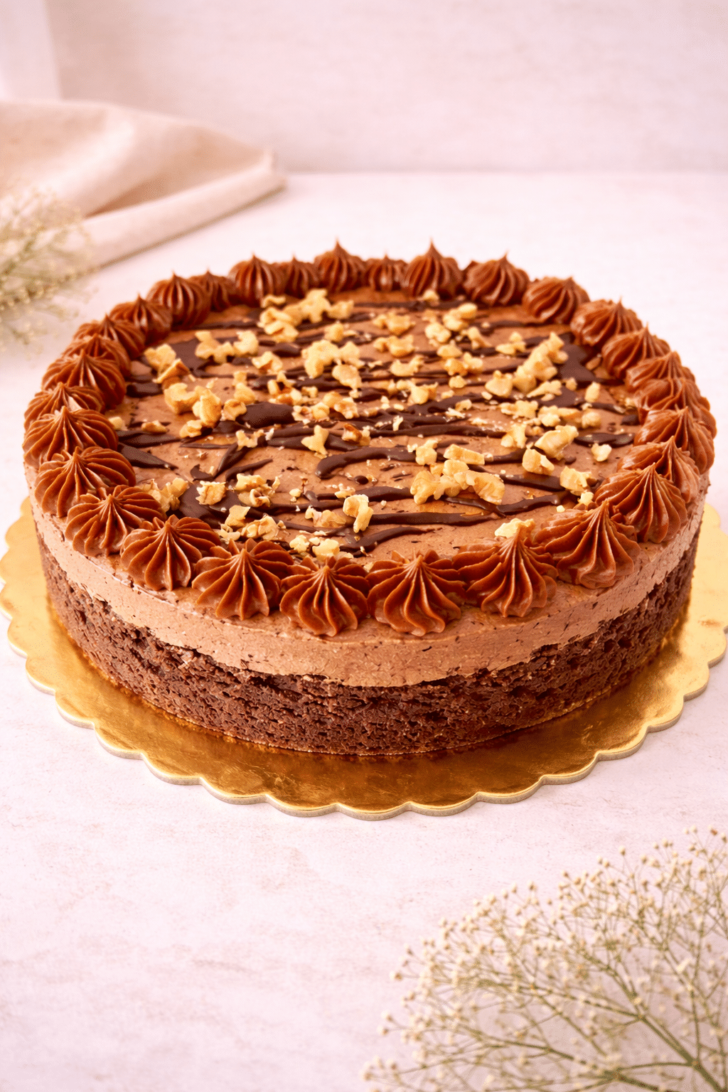 Bizcocho de chocolate 75% con nueces, una combinación perfecta de textura y sabor. Crocante por fuera y cremoso por dentro.