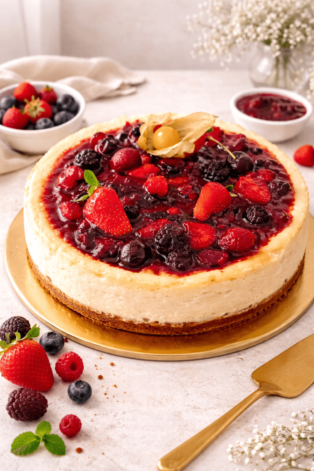 Cremosa y suave del queso, el crujiente de la galleta en su base y el contraste dulce de frutos rojos. Un final perfecto para cualquier comida.
