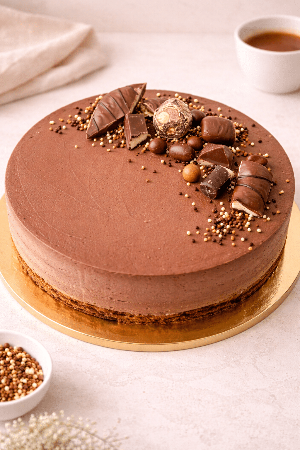 Una explosión de chocolate: bizcocho húmedo de chocolate o vainilla a elección, relleno y cubierto con mousse de chocolate y una irresistible mezcla de chocolates. Pura tentación.