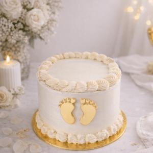 Decoración de huellas de bebé doradas para tarta, topper ideal para bautizo, nacimiento o celebración baby shower.