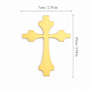 Cruz dorada metálica para decorar el frontal de la tarta, ideal para comunión, confirmación o evento religioso.