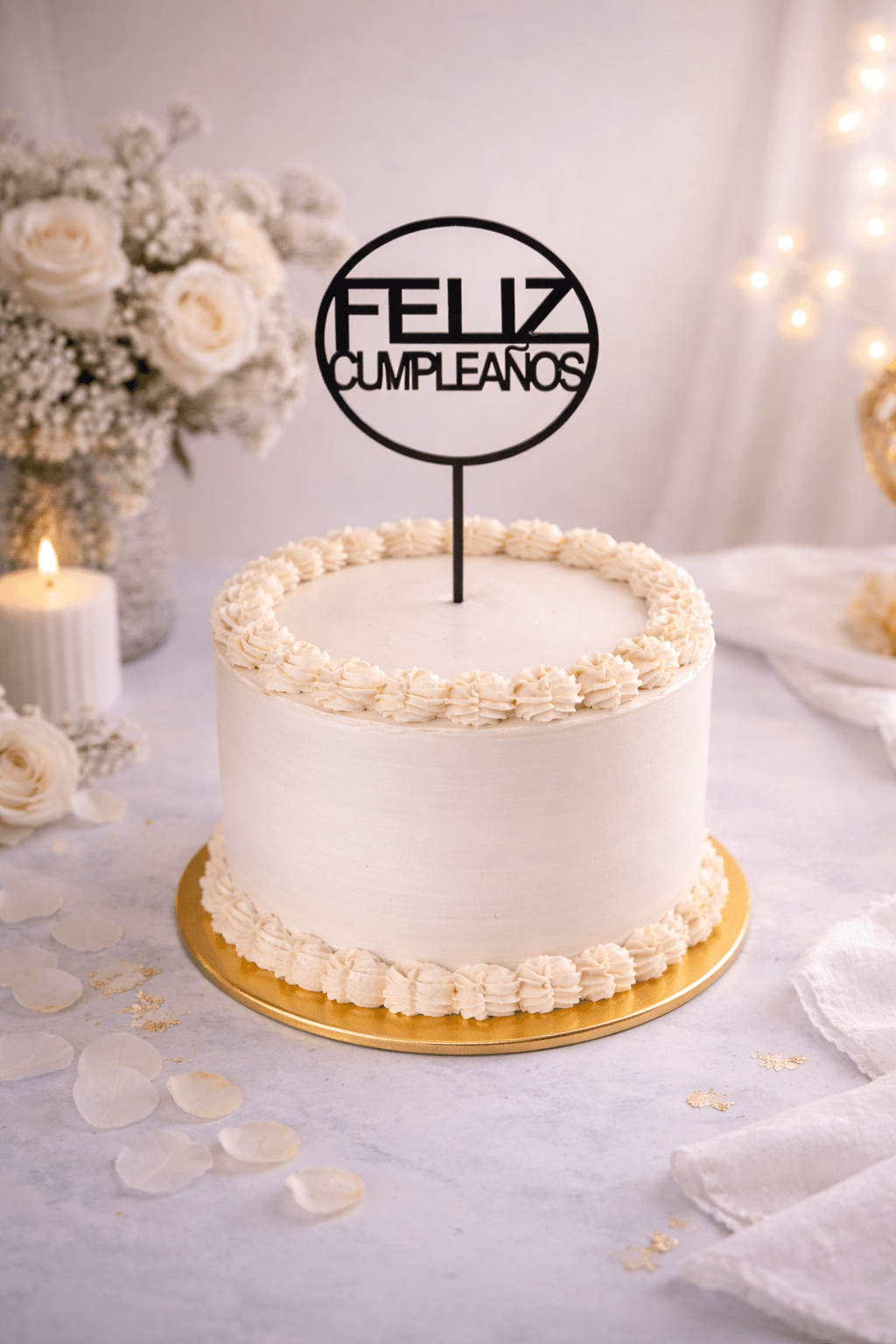 Topper negro “Feliz Cumpleaños” para tarta, decoración elegante y moderna para cumpleaños, ideal para personalizar pasteles.