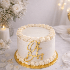 Topper dorado “Oh Baby” para decorar tarta de baby shower, accesorio elegante y moderno para celebraciones de embarazo.