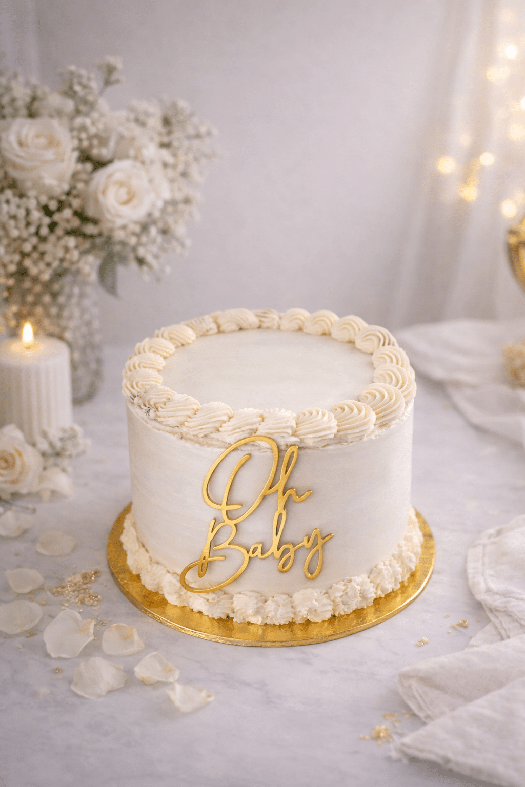 Topper dorado “Oh Baby” para decorar tarta de baby shower, accesorio elegante y moderno para celebraciones de embarazo.