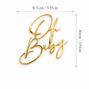 Topper dorado “Oh Baby” para decorar tarta de baby shower, accesorio elegante y moderno para celebraciones de embarazo.